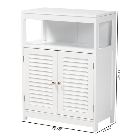 Baxton Studio Rivera Modern and Contemporary White Finished Wood and Silver Metal 2Door Bathroom Storage Cabinet 222-11333-ZORO